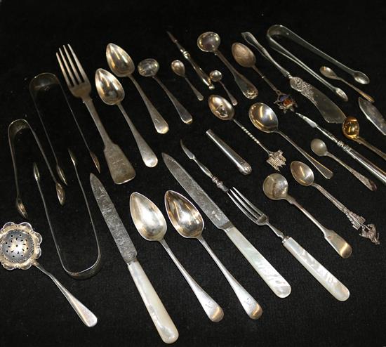 Collection of George III and later sugar tongs and other sundry small cutlery